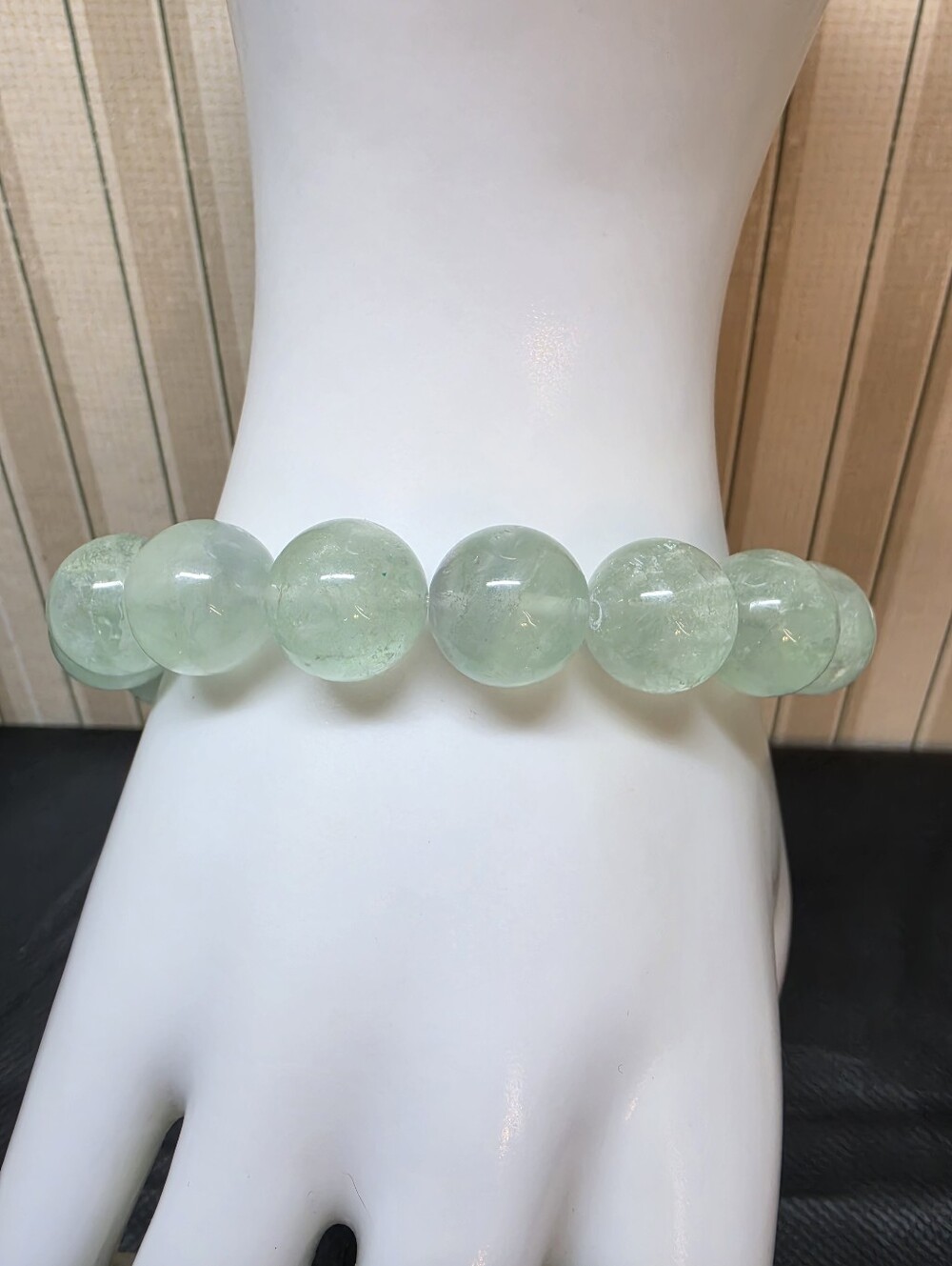 Green Fluorite Stretch Bracelet 13mm Natural Crystal Beads Size 7